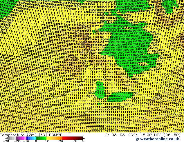 Temperatura (2m) ECMWF Sex 03.05.2024 18 UTC