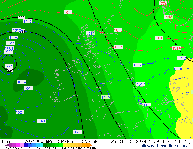 Thck 500-1000hPa ECMWF We 01.05.2024 12 UTC