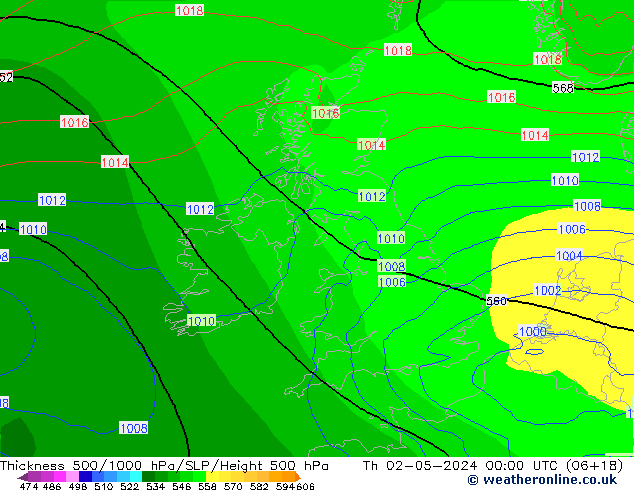 Thck 500-1000hPa ECMWF Qui 02.05.2024 00 UTC