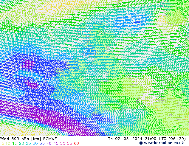 ветер 500 гПа ECMWF чт 02.05.2024 21 UTC