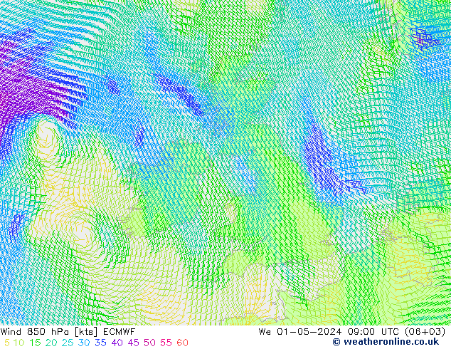 Wind 850 hPa ECMWF We 01.05.2024 09 UTC