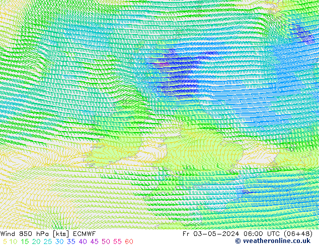 Vento 850 hPa ECMWF Sex 03.05.2024 06 UTC