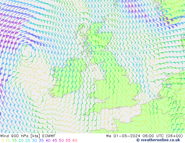 Viento 900 hPa ECMWF mié 01.05.2024 06 UTC