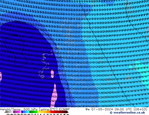 Height/Temp. 500 hPa ECMWF śro. 01.05.2024 09 UTC