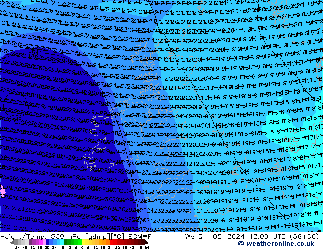 Z500/Rain (+SLP)/Z850 ECMWF We 01.05.2024 12 UTC