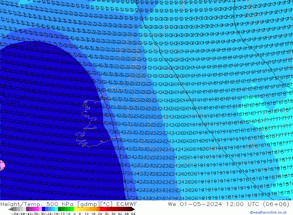 Z500/Rain (+SLP)/Z850 ECMWF mer 01.05.2024 12 UTC