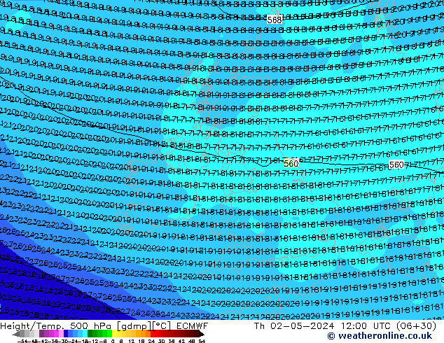 Z500/Rain (+SLP)/Z850 ECMWF Th 02.05.2024 12 UTC