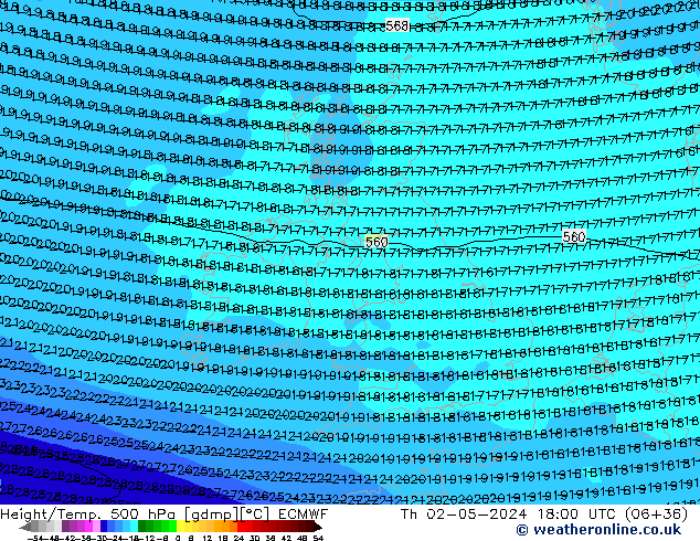 Z500/Rain (+SLP)/Z850 ECMWF  02.05.2024 18 UTC