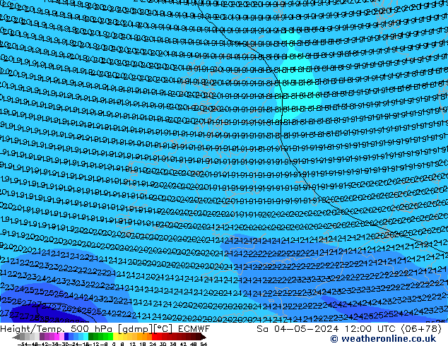 Z500/Rain (+SLP)/Z850 ECMWF сб 04.05.2024 12 UTC