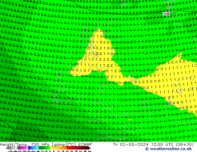 Yükseklik/Sıc. 700 hPa ECMWF Per 02.05.2024 12 UTC