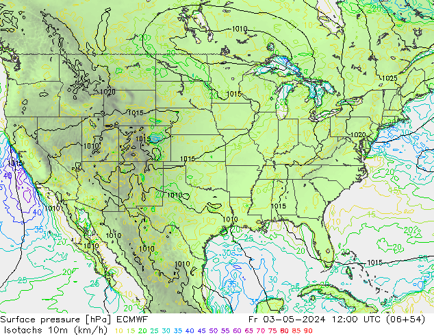 Eşrüzgar Hızları (km/sa) ECMWF Cu 03.05.2024 12 UTC