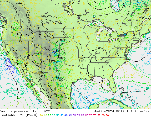 Isotachs (kph) ECMWF sam 04.05.2024 06 UTC