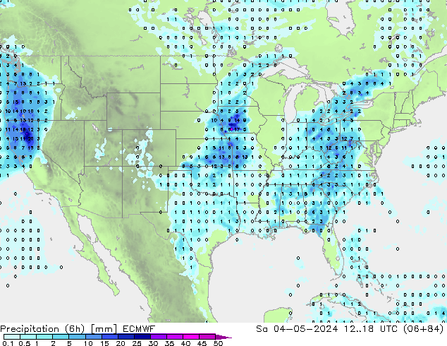 Precipitation (6h) ECMWF So 04.05.2024 18 UTC