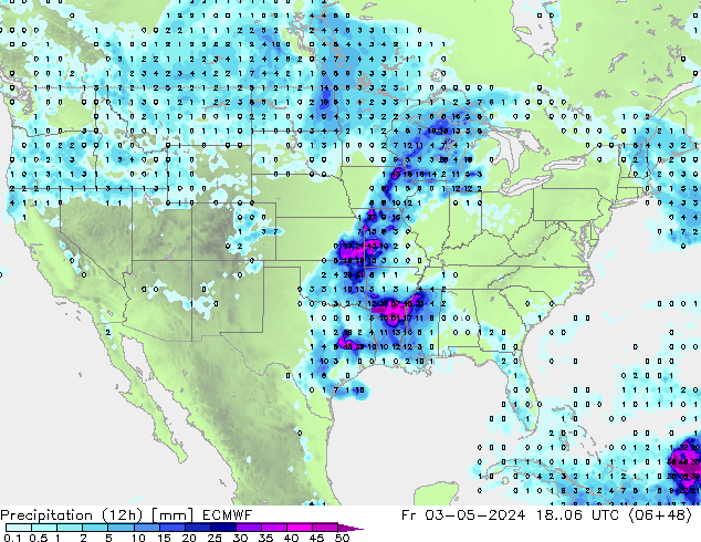 осадки (12h) ECMWF пт 03.05.2024 06 UTC