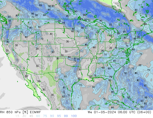 RH 850 hPa ECMWF We 01.05.2024 06 UTC