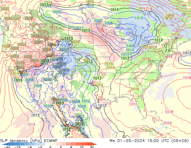 Tendenza di Pressione ECMWF mer 01.05.2024 15 UTC