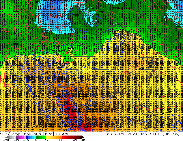 SLP/Temp. 850 hPa ECMWF Fr 03.05.2024 06 UTC