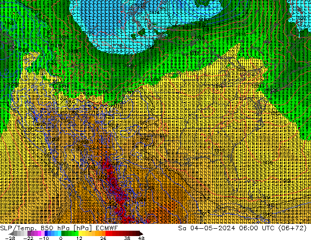 SLP/Temp. 850 hPa ECMWF sam 04.05.2024 06 UTC