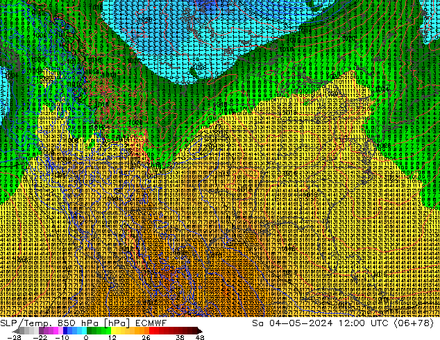 SLP/Temp. 850 hPa ECMWF Sa 04.05.2024 12 UTC