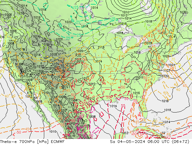 Theta-e 700hPa ECMWF sam 04.05.2024 06 UTC