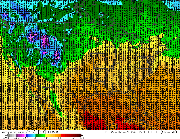 Temperatuurkaart (2m) ECMWF do 02.05.2024 12 UTC