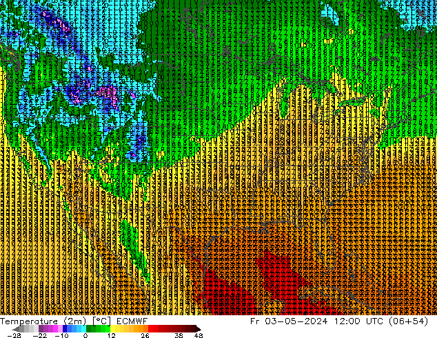 Temperature (2m) ECMWF Pá 03.05.2024 12 UTC