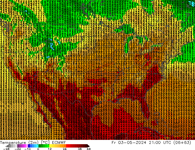 Temperatuurkaart (2m) ECMWF vr 03.05.2024 21 UTC