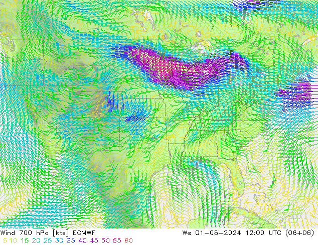 ветер 700 гПа ECMWF ср 01.05.2024 12 UTC