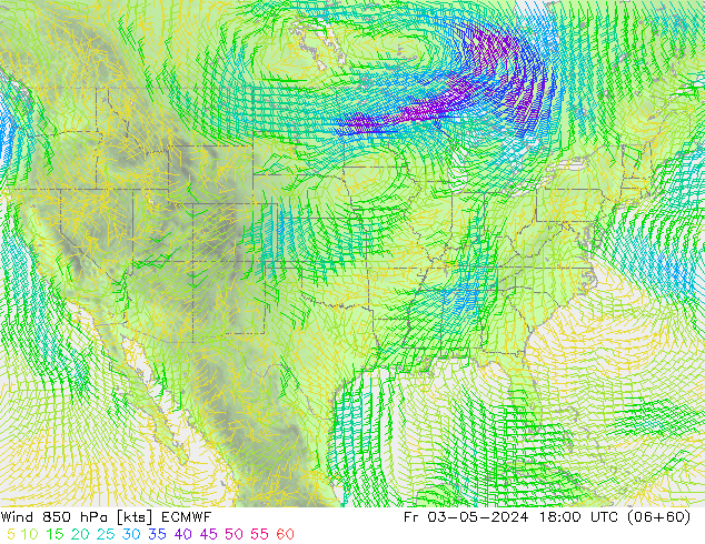 Wind 850 hPa ECMWF Pá 03.05.2024 18 UTC