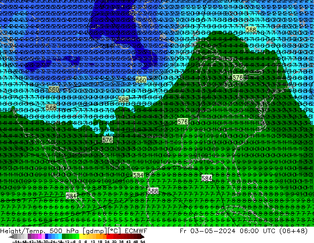 Z500/Rain (+SLP)/Z850 ECMWF ven 03.05.2024 06 UTC