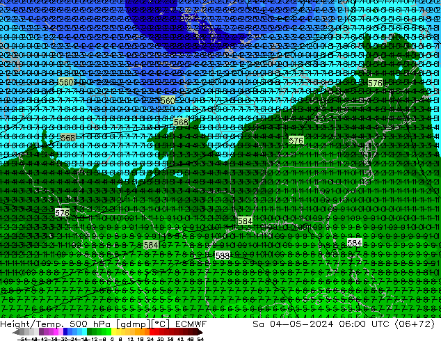 Z500/Rain (+SLP)/Z850 ECMWF sab 04.05.2024 06 UTC