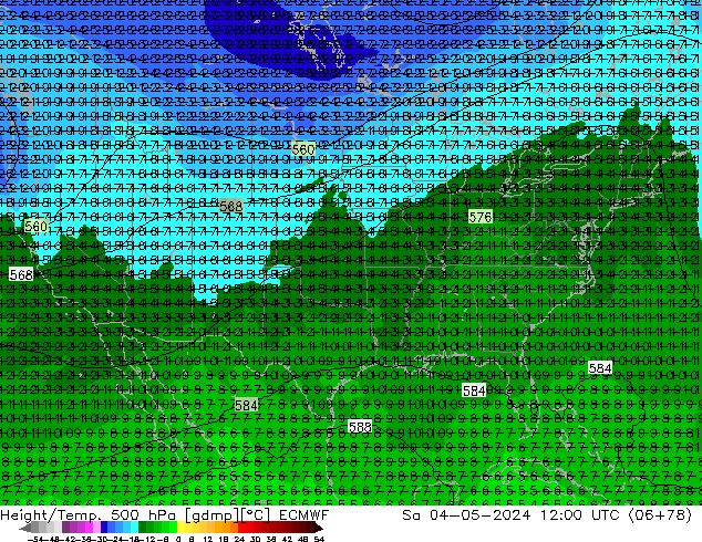 Z500/Yağmur (+YB)/Z850 ECMWF Cts 04.05.2024 12 UTC