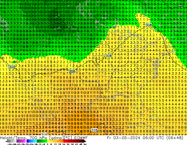 Yükseklik/Sıc. 700 hPa ECMWF Cu 03.05.2024 06 UTC