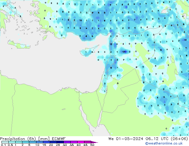 Precipitação (6h) ECMWF Qua 01.05.2024 12 UTC