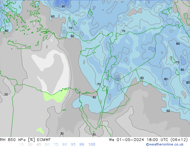 Humedad rel. 850hPa ECMWF mié 01.05.2024 18 UTC