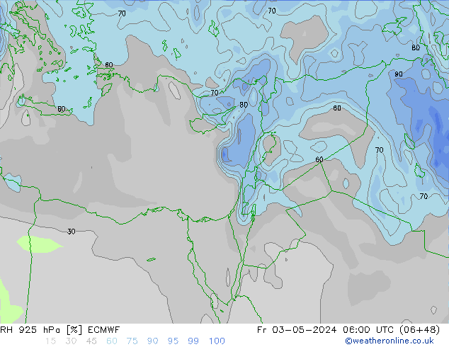 Humidité rel. 925 hPa ECMWF ven 03.05.2024 06 UTC