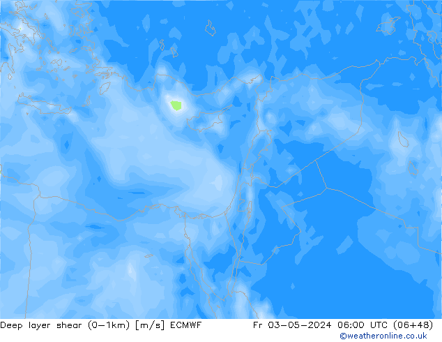 Deep layer shear (0-1km) ECMWF ven 03.05.2024 06 UTC