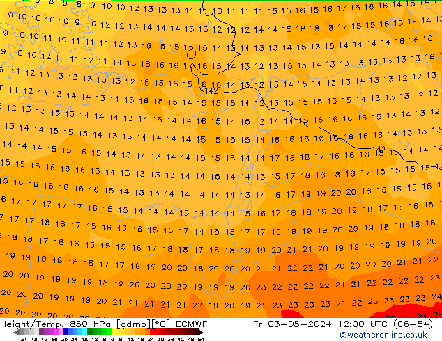 Height/Temp. 850 hPa ECMWF Fr 03.05.2024 12 UTC