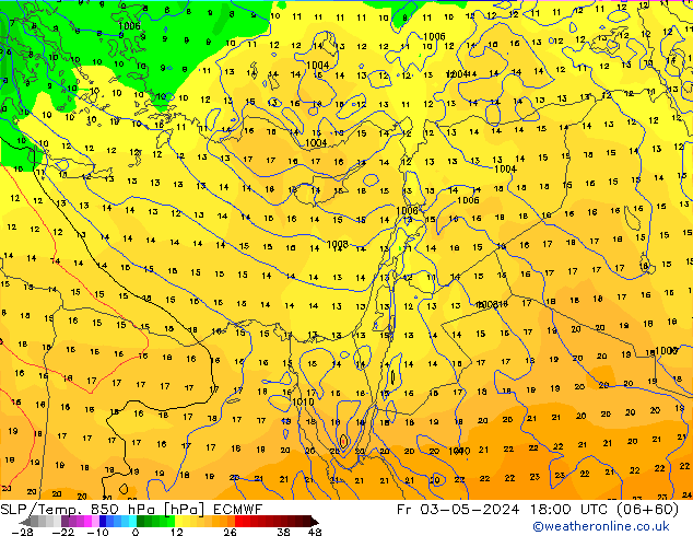 SLP/Temp. 850 hPa ECMWF Fr 03.05.2024 18 UTC