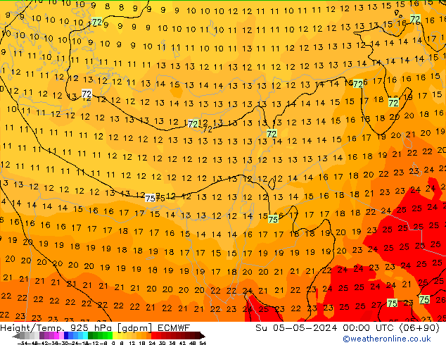 Yükseklik/Sıc. 925 hPa ECMWF Paz 05.05.2024 00 UTC