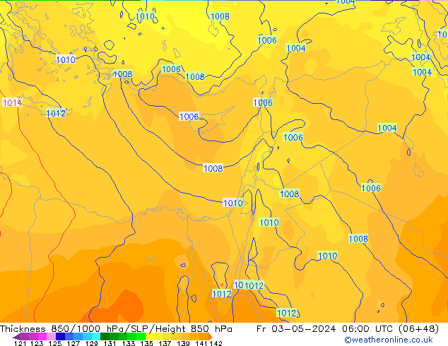 Thck 850-1000 hPa ECMWF ven 03.05.2024 06 UTC