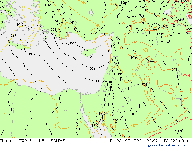 Theta-e 700hPa ECMWF Fr 03.05.2024 09 UTC