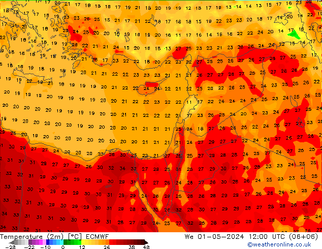 Temperatura (2m) ECMWF Qua 01.05.2024 12 UTC