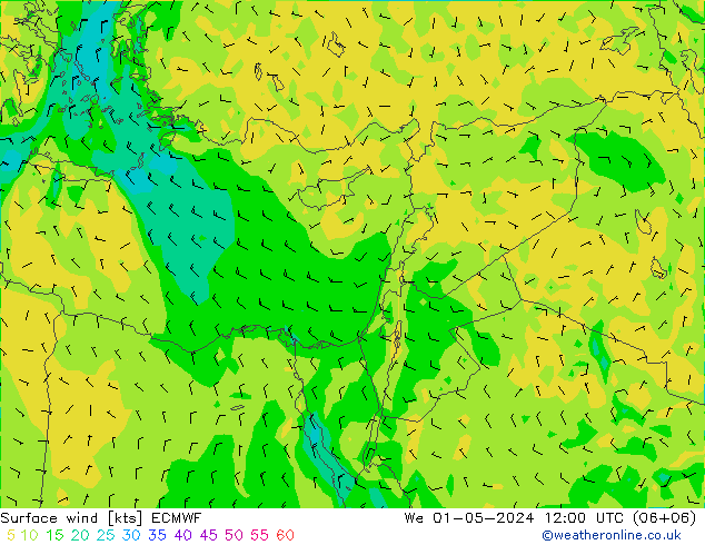 Vento 10 m ECMWF mer 01.05.2024 12 UTC