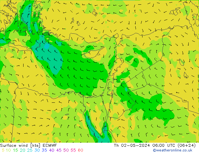 Vento 10 m ECMWF gio 02.05.2024 06 UTC