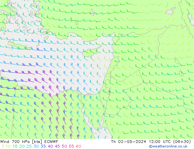 Wind 700 hPa ECMWF Do 02.05.2024 12 UTC