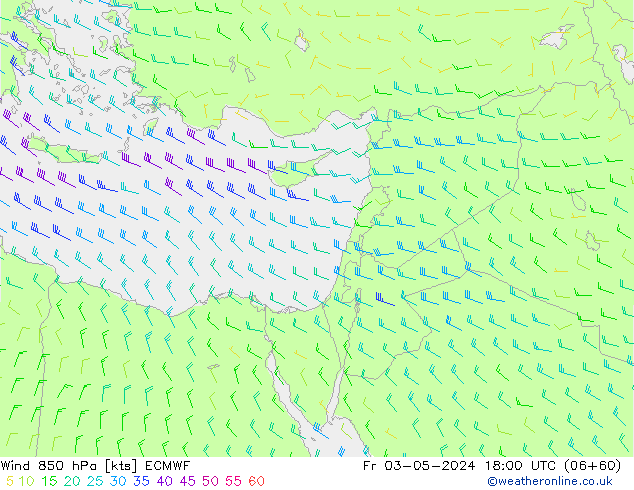 Rüzgar 850 hPa ECMWF Cu 03.05.2024 18 UTC