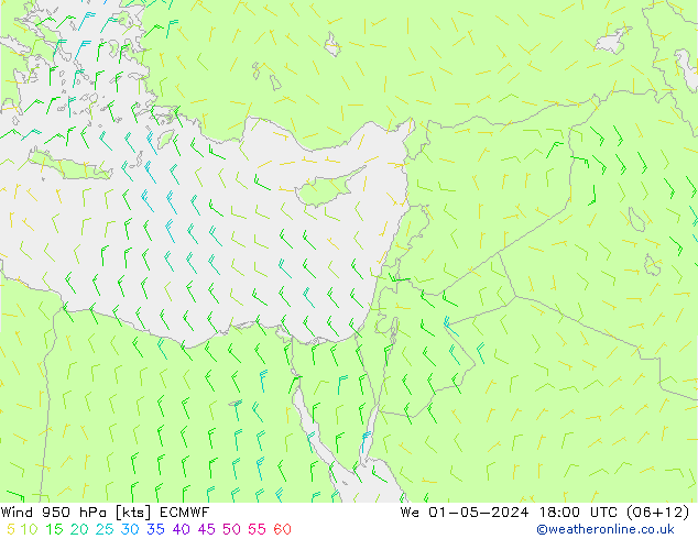 Vent 950 hPa ECMWF mer 01.05.2024 18 UTC