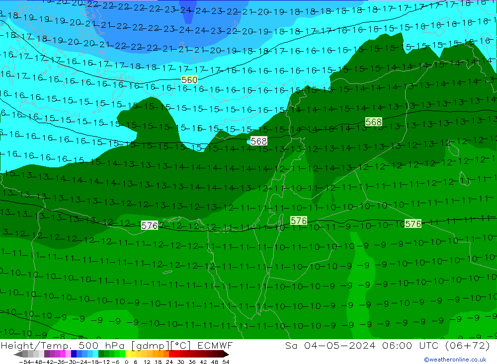 Height/Temp. 500 hPa ECMWF sab 04.05.2024 06 UTC