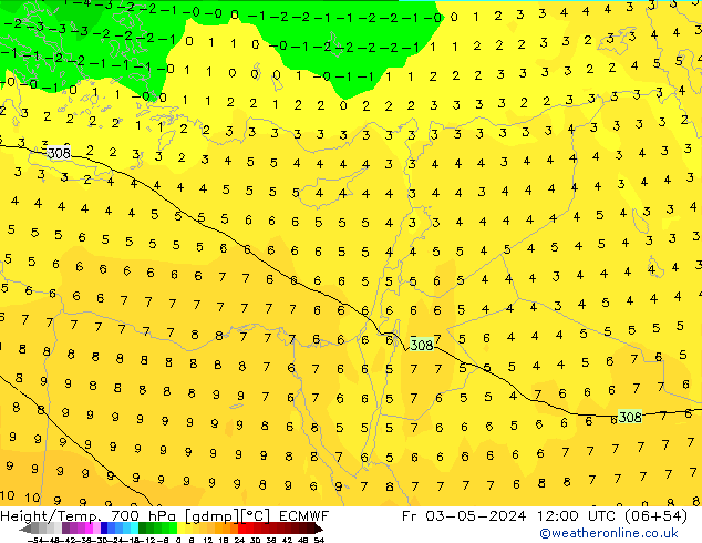 Height/Temp. 700 hPa ECMWF Fr 03.05.2024 12 UTC